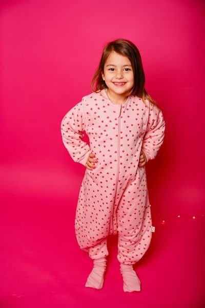 Kız Çocuk  Ayaklı Uyku Tulumu - Kalplı