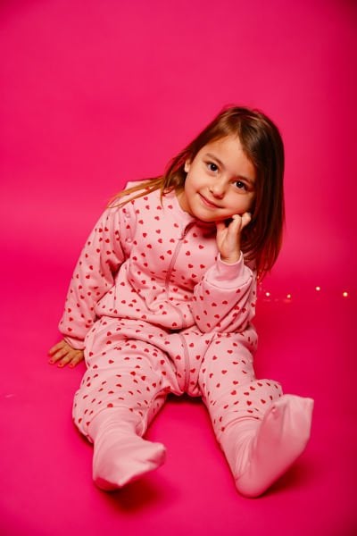 Kız Çocuk  Ayaklı Uyku Tulumu - Kalplı