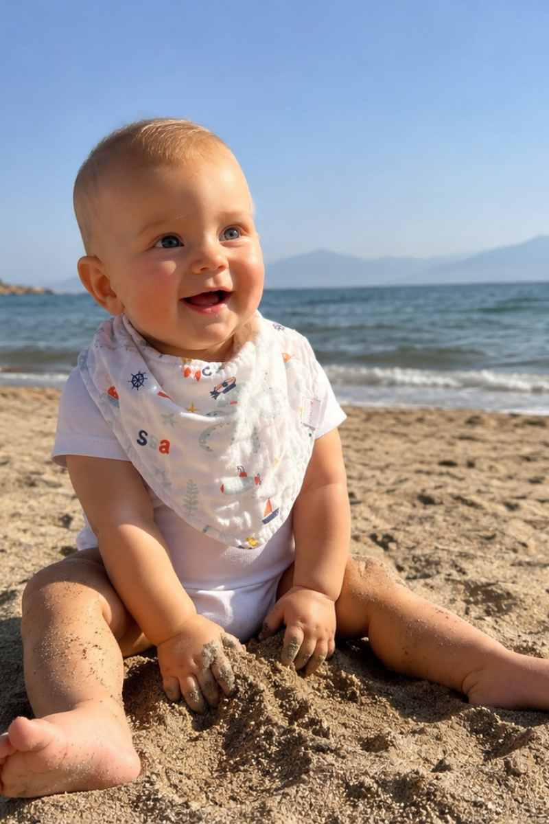 2'li Müslin Bandana Önlük Seti-Kayısı Turuncusu