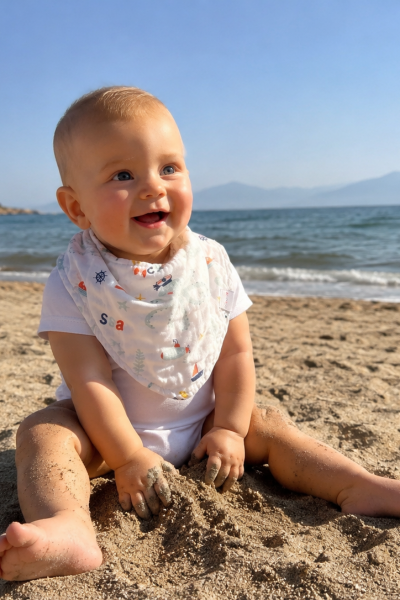 2'li Müslin Bandana Önlük Seti-Kayısı Turuncusu
