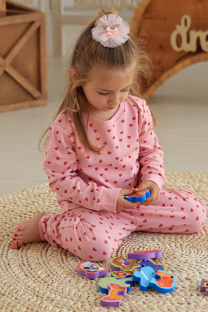Kız Çocuk Pijama Takımı - Kalpli