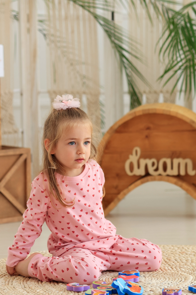 Kız Çocuk Pijama Takımı - Kalpli