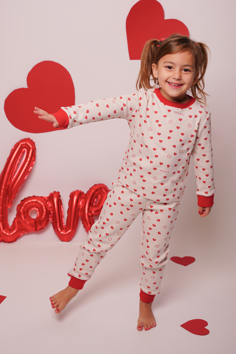 Kız Çocuk Pijama Takımı - Kalpli Ninana
