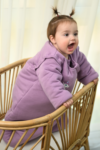 Kışlık Uyku Tulumu - 3 TOG - Mor - Unicorn Nakışlı