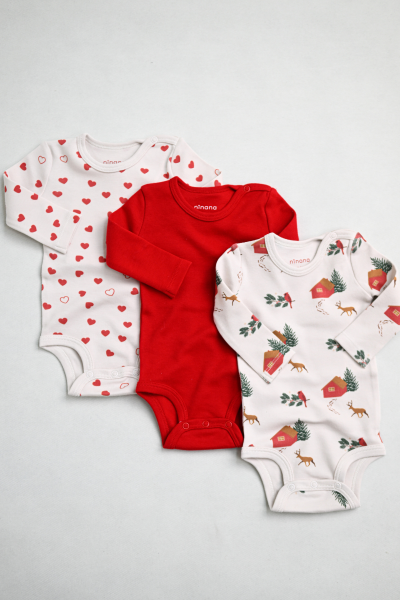 Uzun Kollu Body - 3'lü Paket - Kırmızı