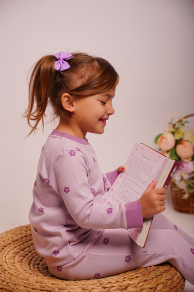 Kız Çocuk Pijama Takımı - Mor Çiçekli