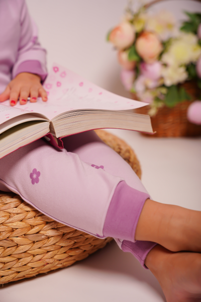 Kız Çocuk Pijama Takımı - Mor Çiçekli