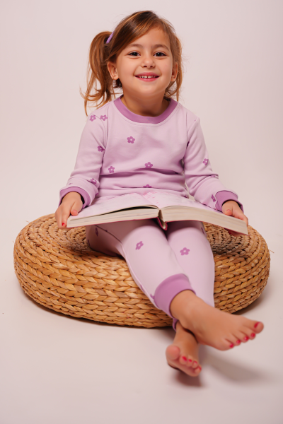 Kız Çocuk Pijama Takımı - Mor Çiçekli