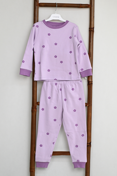 Kız Çocuk Pijama Takımı - Mor Çiçekli