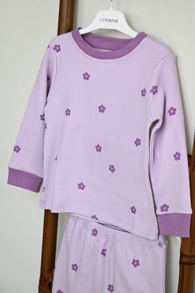Kız Çocuk Pijama Takımı - Mor Çiçekli