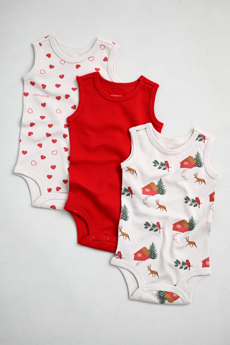 Bebek Kolsuz Body - 3'lü Paket - Kırmızı
