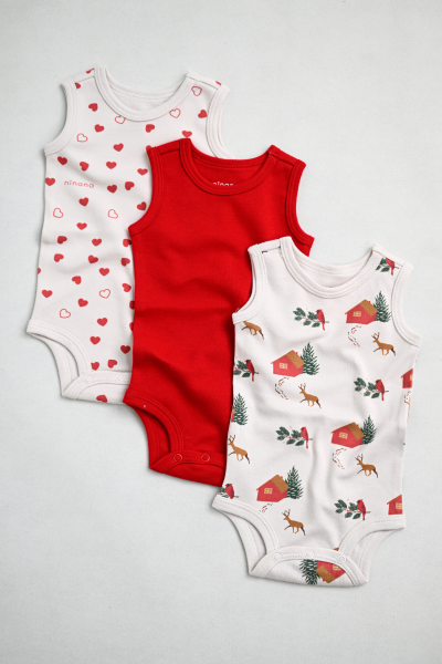 Bebek Kolsuz Body - 3'lü Paket - Kırmızı