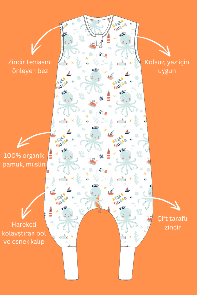Muslin Ayaklı Uyku Tulumu - Ahtapotlu - 0,5 Tog
