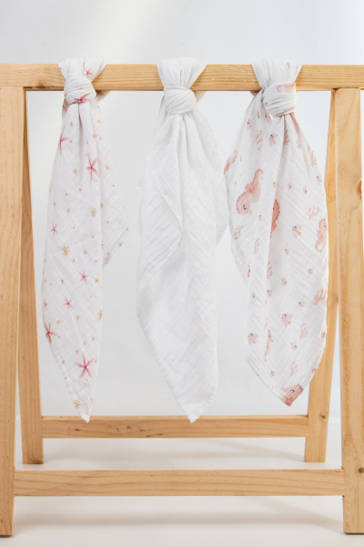 Muslin Örtüsü - 3'lü Paket - Çiçek/Deniz Atlı