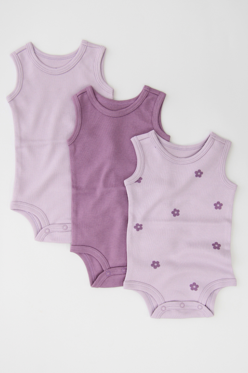 Bebek Kolsuz Body - 3'lü Paket - Mor