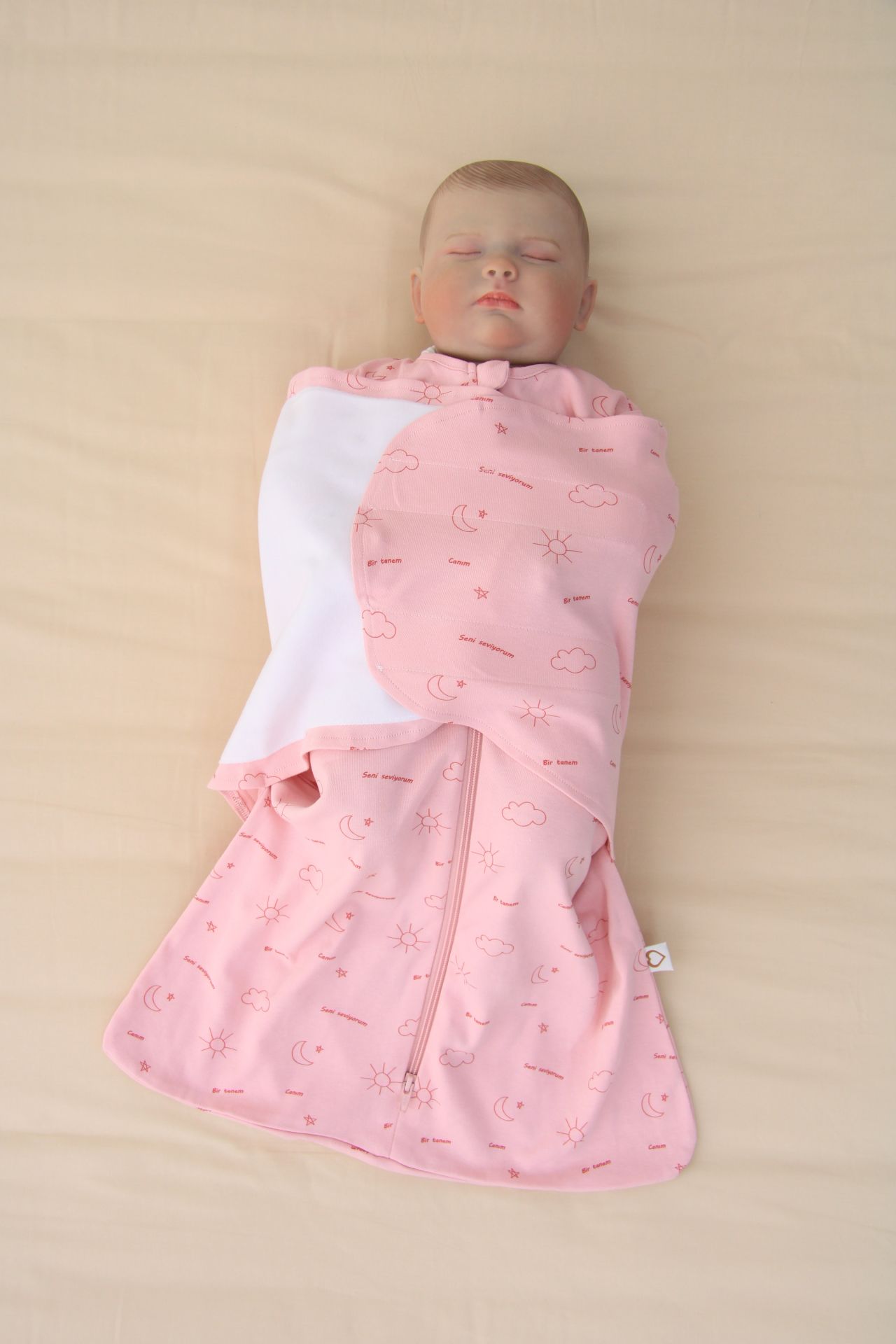 Yenidoğan Bebek Kundak Uyku Tulumu - “Bir tanem” - Pembe 0-6 ay