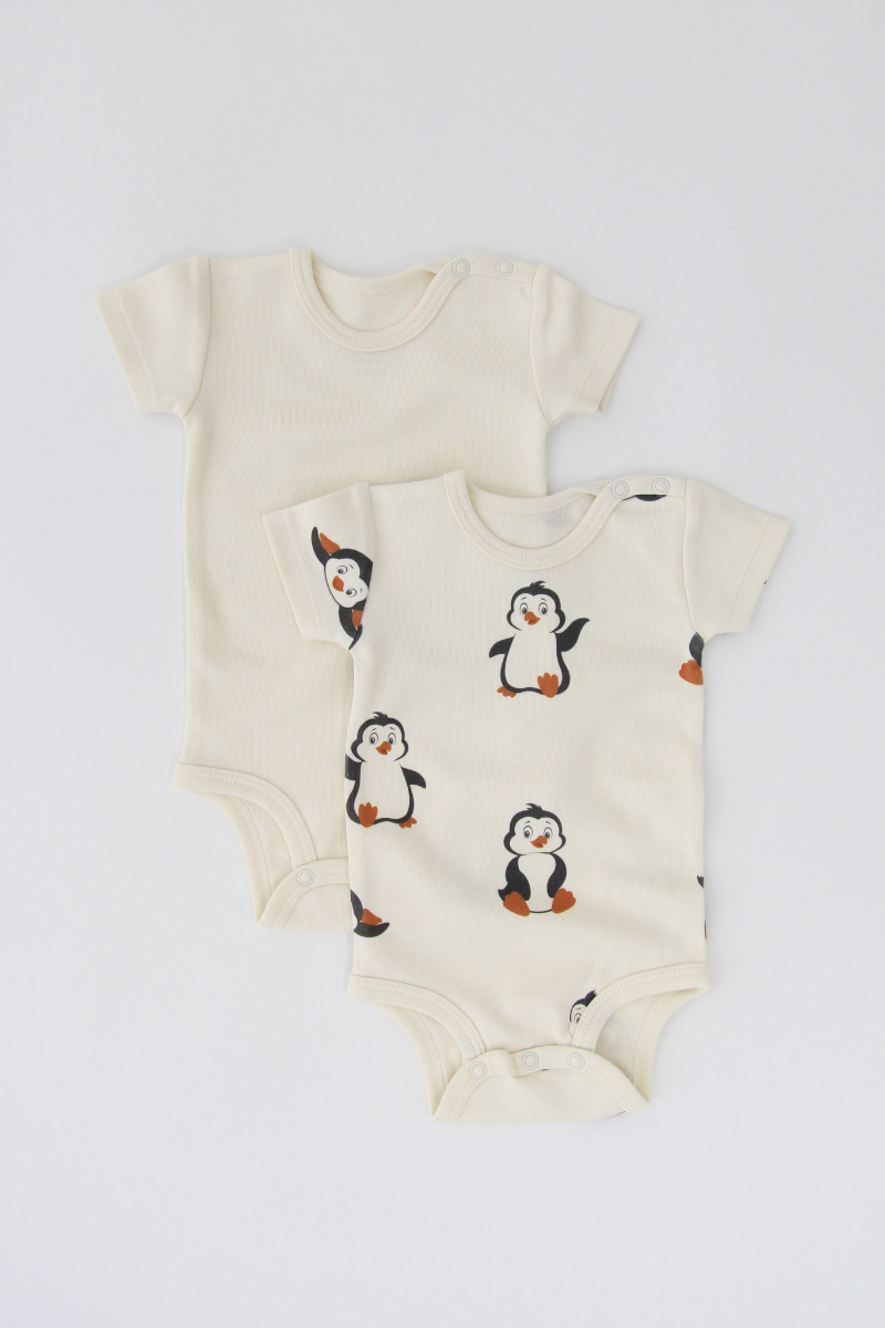 Bebek Kısa Kollu Body - 2'li Paket - Penguen