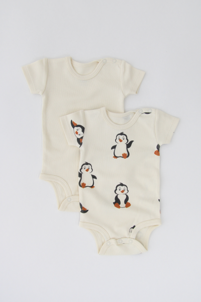 Bebek Kısa Kollu Body - 2'li Paket - Penguen