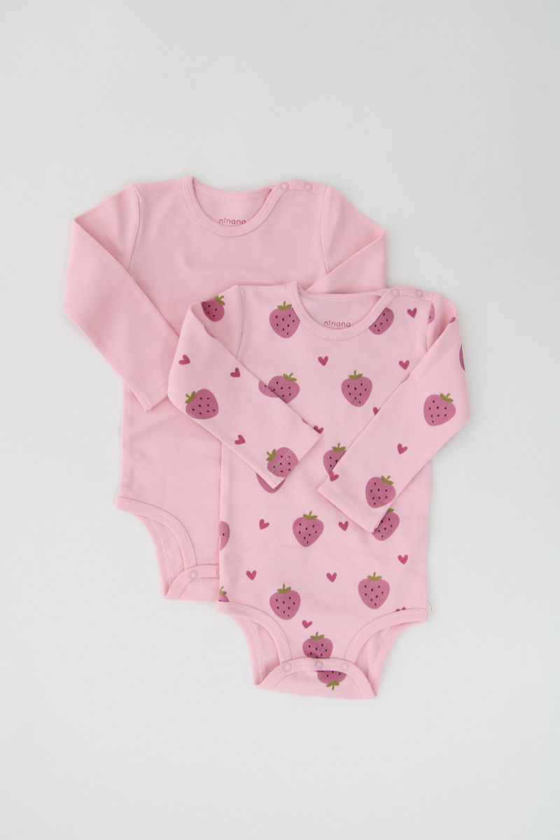 Bebek Uzun Kollu Body -  2'li Paket - Çilek