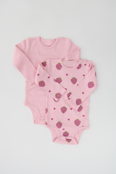Bebek Uzun Kollu Body -  2'li Paket - Çilek