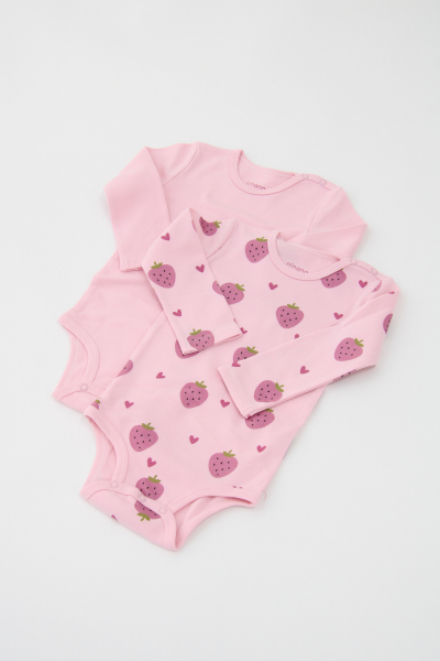 Bebek Uzun Kollu Body -  2'li Paket - Çilek