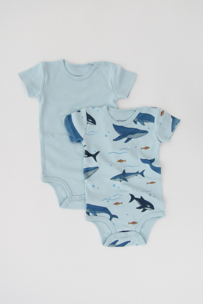 Bebek Kısa Kollu Body -  2'li Paket - Köpek Balığı
