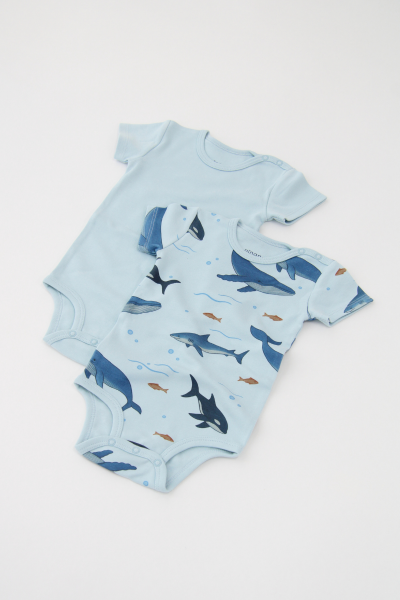 Bebek Kısa Kollu Body -  2'li Paket - Köpek Balığı