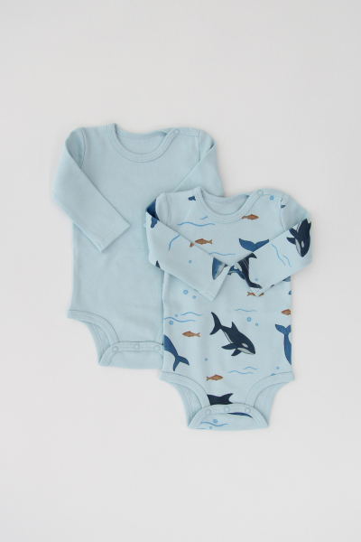Bebek Uzun Kollu Body -  2'li Paket - Köpek Balığı